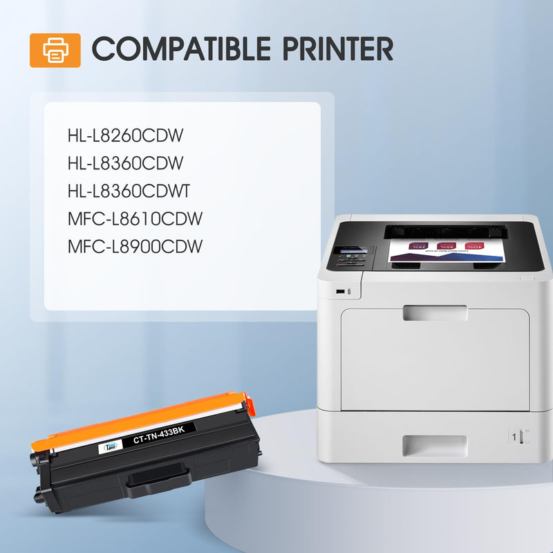Cool Toner TN433BK TN433 Black Compatible Toner Cartridge Replacement for Brother TN433BK TN433 TN431BK TN-433 for Brother MFC-L8900Cdw HL-L8360Cdw HL-L8260Cdw HL-L8360Cdwt 8900Cdw Printer Ink 2 Pack