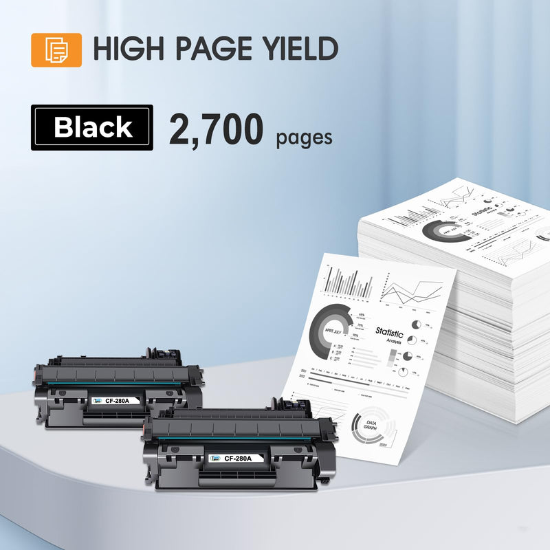 CF280A 80A Toner Cartridge Compatible for HP 80A CF280A CF280X 80X for HP Laserjet Pro 400 M401n M401dn MFP M425dn M401dne M401dw M425dw M425 M401 Printer Toner Ink(Black, 2-Pack)