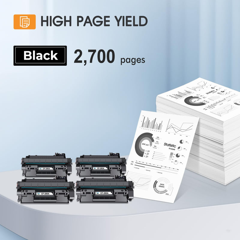 80A CF280A Toner Cartridge Black Compatible for HP 80A 80X CF280A CF280X for HP Laserjet Pro 400 M401n M401dn MFP M425dn M401dne M401dw M425dw M401 M425 Printer Toner Ink( 4-Pack)