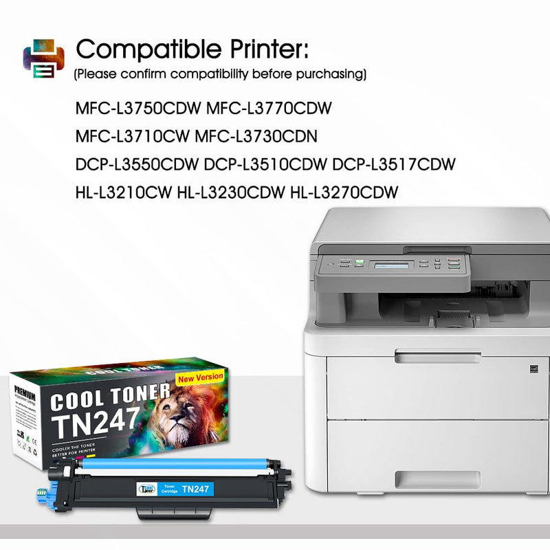 Cool Toner TN247 TN-243CMYK Toner Value Pack Compatible for Brother TN243 DCP-L3550CDW DCP-L3510CDW HL-L3210CW HL-L3230CDW MFC-L3750CDW MFC-L3710CW Ink Cartridges (Black,Cyan,Yellow,Magenta, 5-Pack)