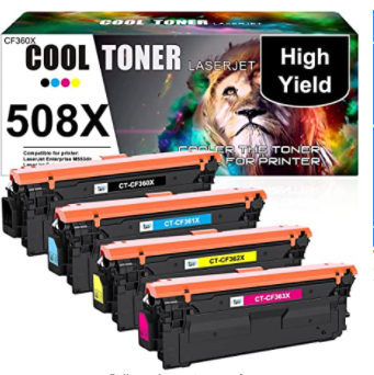 Cool Toner Compatible Toner Cartridge Replacement for HP 508X CF360X 508A CF360A Work with Color Enterprise M553dn M553 M577 CF361X CF362X CF363X Printer Ink (Black Cyan Yellow Magenta 4-Pack)