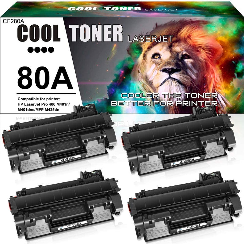 4-Pack CF280A 80A Compatible Toner Cartridges – For HP LaserJet Pro M401dn M425dn M401n – Black