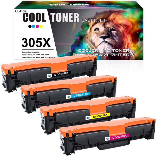 Cool Toner Compatible Toner Cartridge Replacement for HP 305X CE410X CE410A HP Laserjet Pro 400 M451dn M451nw M475dn M451dw 300 Color M351a M375nw Printer Ink (Black Cyan Magenta Yellow, 4 Pack)